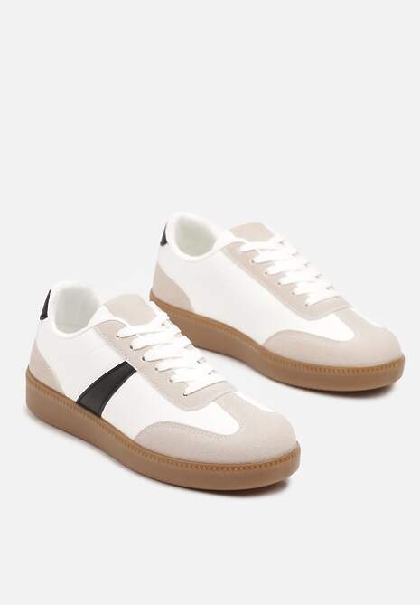 Biało-Czarne Sneakersy Tenisówki z Geometrycznym Wzorem Hanivra