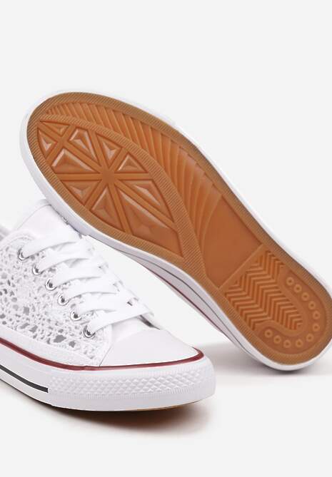 Białe Ażurowe Trampki pod Kostkę ze Sznurowaniami Zelimia