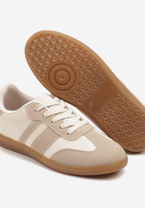 Ciemnobeżowe Sneakersy w Stylu Tenisówek z Paskami Danareth