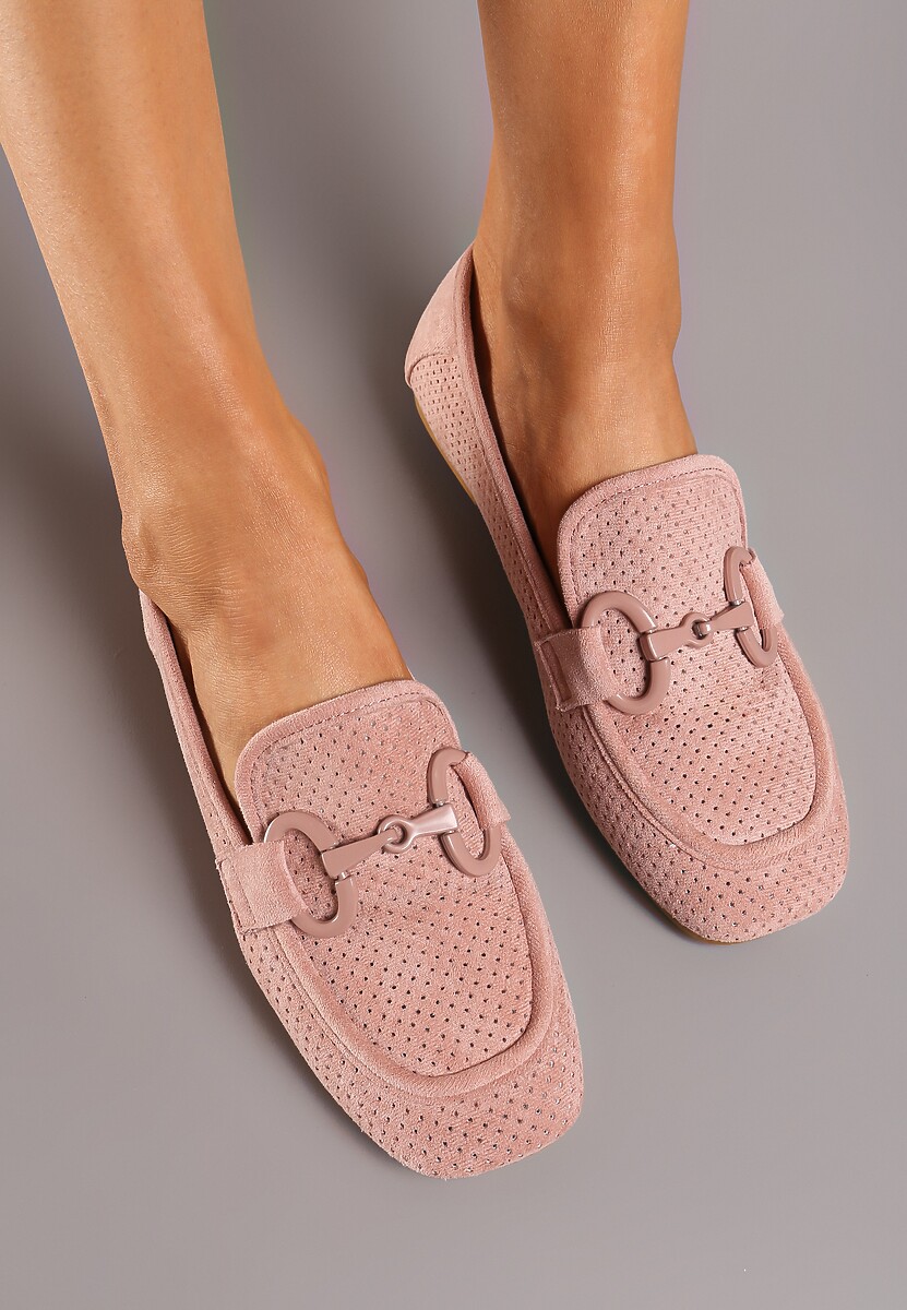 Różowe Płaskie Mokasyny z Klamerką Chrisstelle