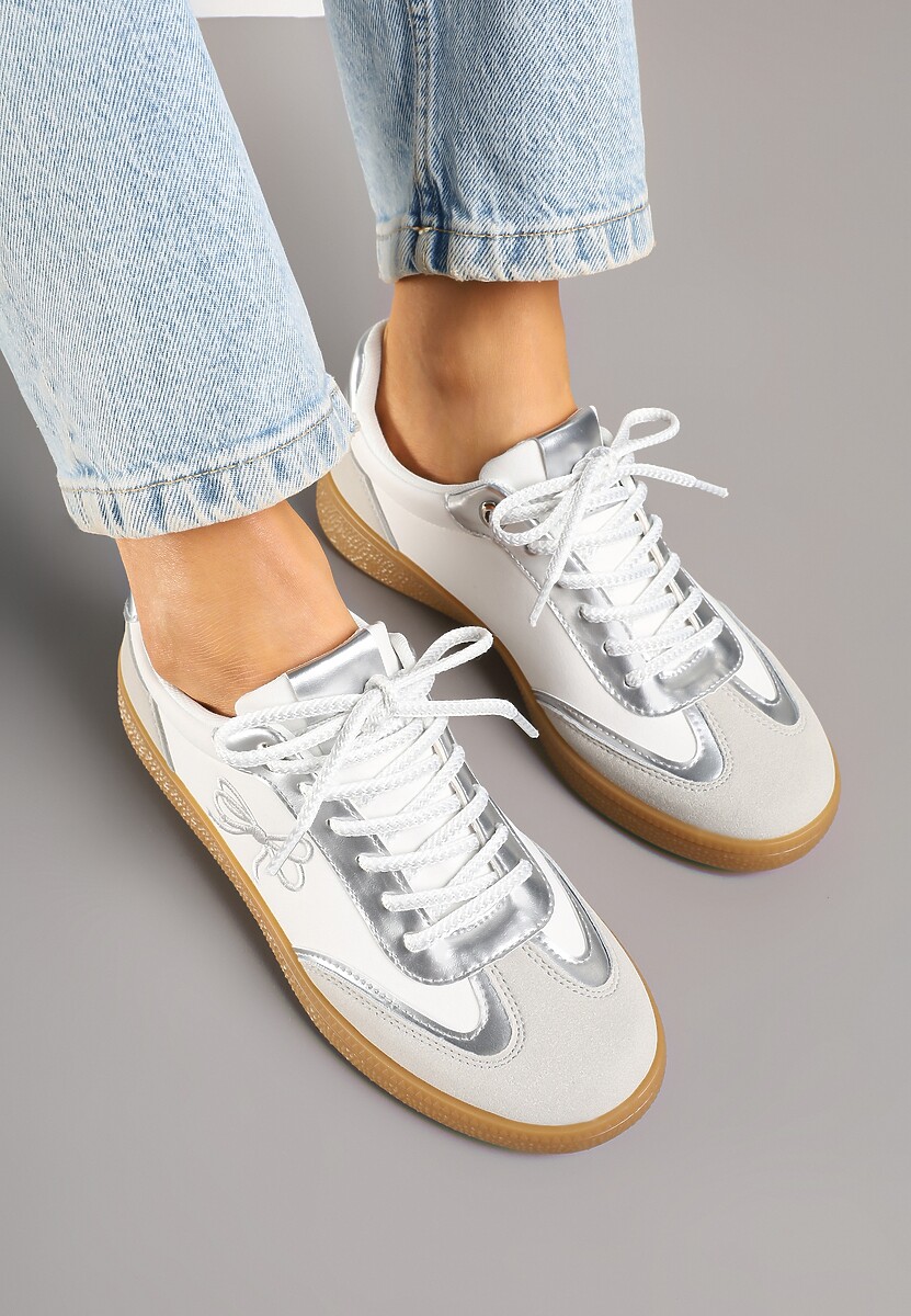 Białe Sneakersy Tenisówek ze Wzorem Kokardki Maritiela