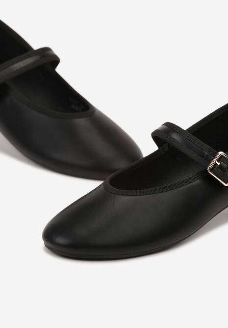 Czarne Balerinki na Płaskiej Podeszwie Zapinane na Sprzączkę Sedela