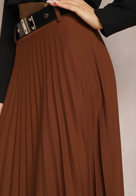 Brązowa Spódnica Plisowana z Paskiem Nanie