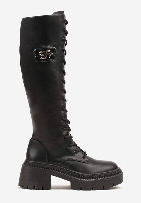 Czarne Kozaki Vicesu w Stylu Grunge ze Sznurowaną Cholewką i Platformą Laurotte