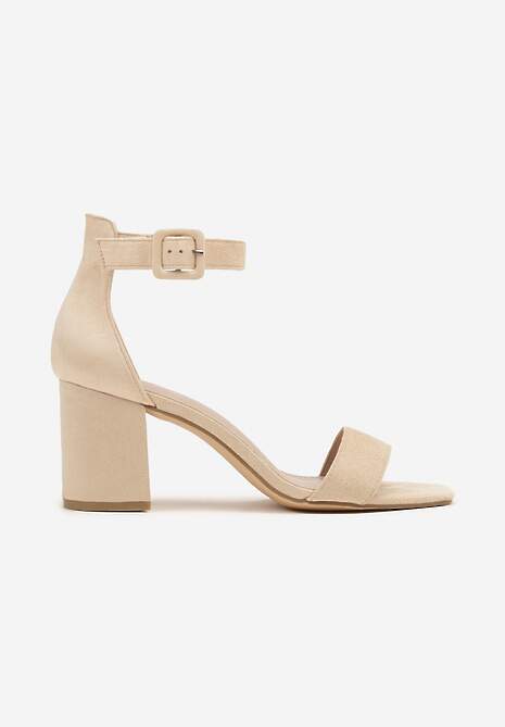 Ciemnobeżowe Sandały Vices z Kwadratowym Noskiem na Obcasie Zapinane przy Kostce Rhiania