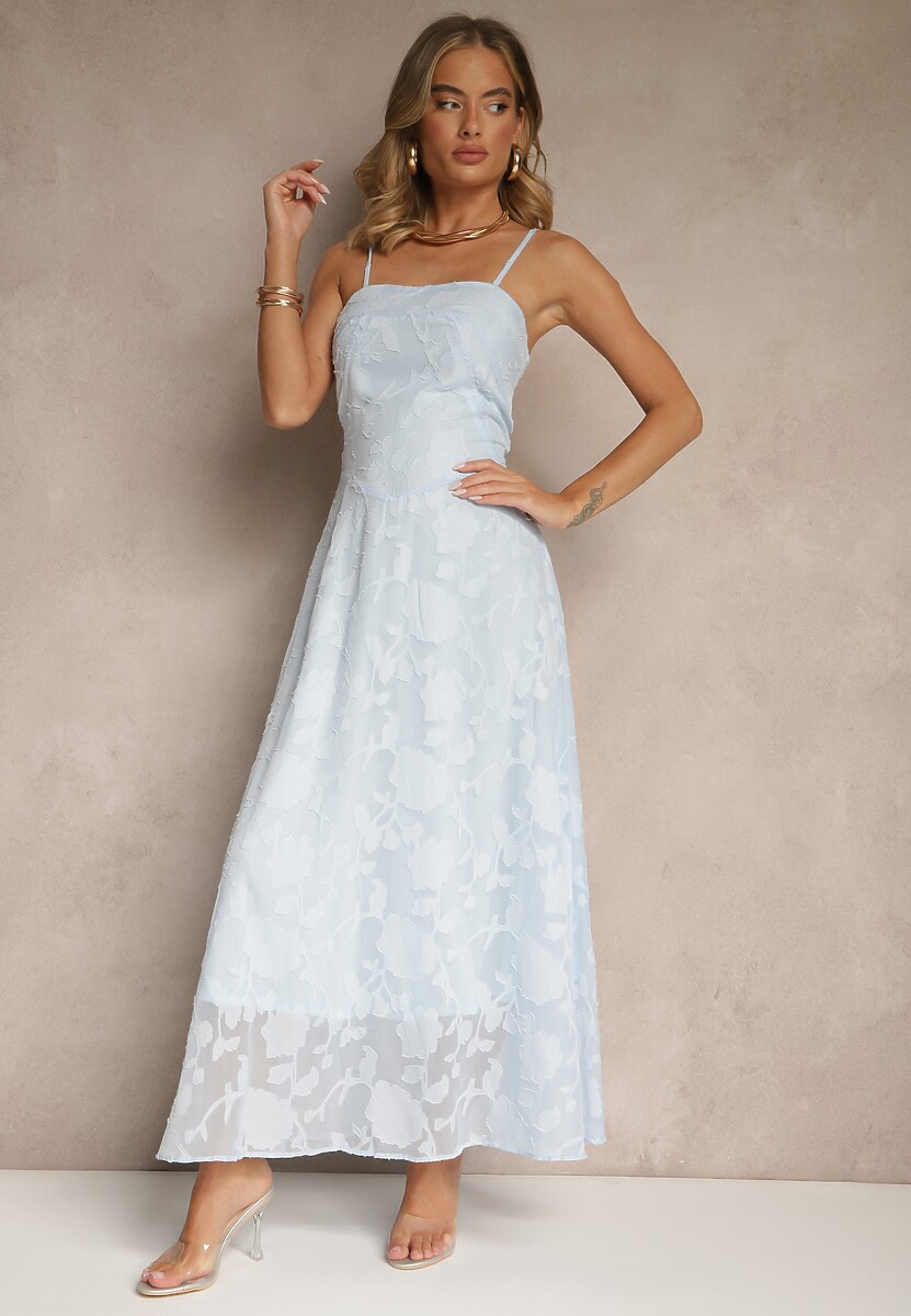 Jasnoniebieska Sukienka Vices o Rozkloszowanym Kroju z Gorsetowym Wiązaniem Fenalisa