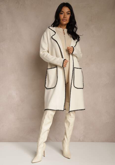 Beżowy Kardigan z Haftowaną Lamówką Tuscele