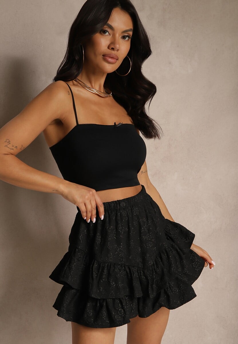 Czarne Spódnico-Szorty Ozdobione Falbankami Sopolisea