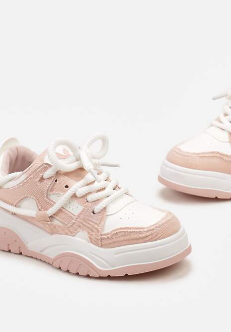 Różowe Sneakersy z Przeszyciami na Grubej Podeszwie Dovira