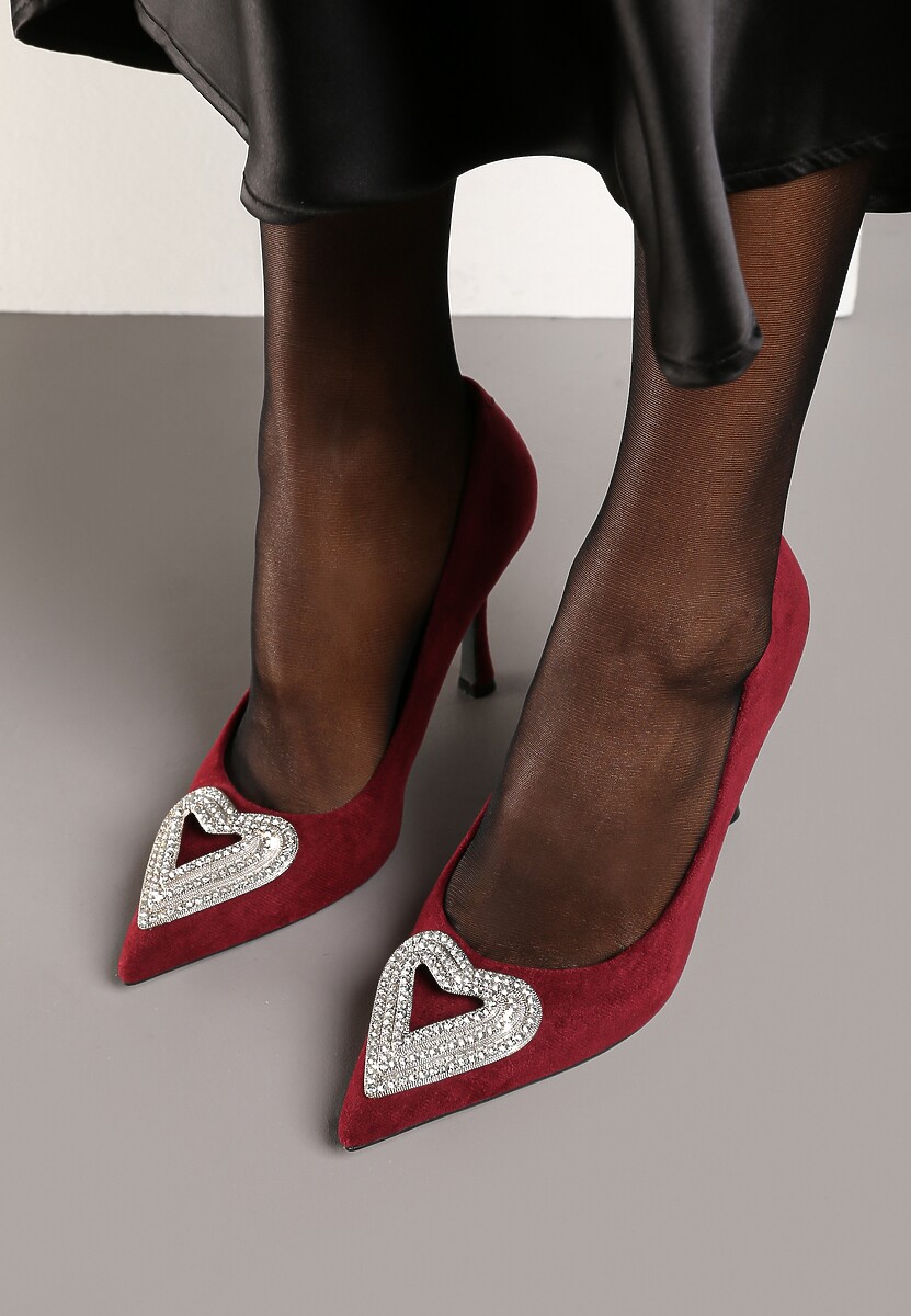 Bordowe Szpilki Ozdobione Cyrkoniową Aplikacją Komisa