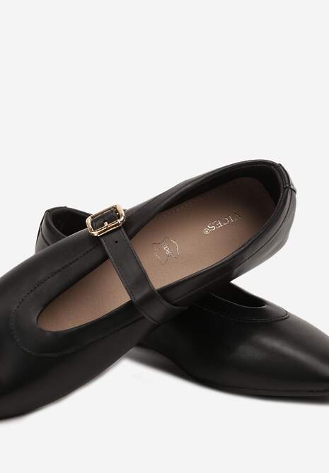Czarne Balerinki Vices w Stylu Mary Jane z Klamerką i Skórzaną Wkładką Dimaline