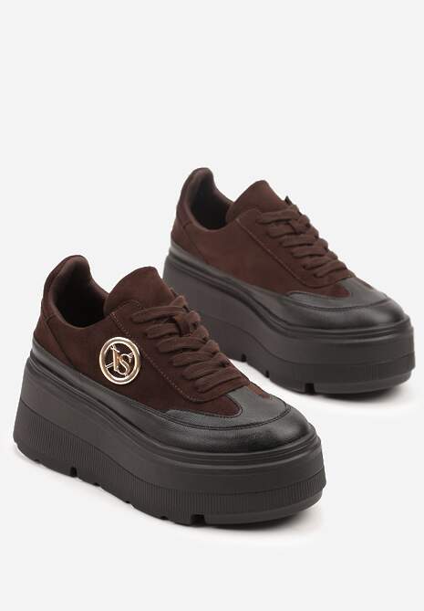 Brązowe Chunky Sneakersy Vices na Platformie z Okrągłym Detalem Sedvira