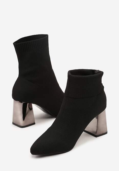 Czarne Skarpetkowe Botki Vices na Metalicznym Słupkowym Obcasie Widvira