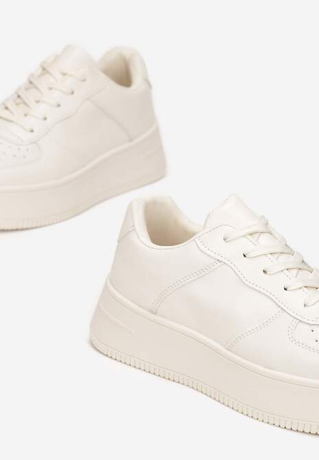 Beżowe Sznurowane Sneakersy na Platformie z Bieżnikiem Arvilla