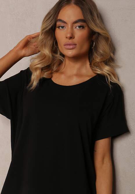 Czarna T-shirtowa Sukienka Pudełkowa z Elastycznej Bawełny Ellensa