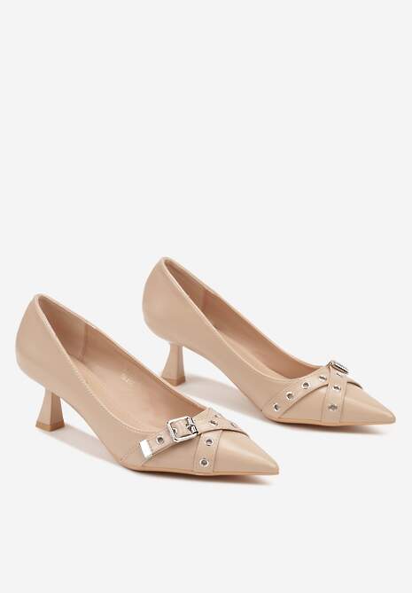 Beżowe Czółenka na Szpilce Kaczuszce z Ozdobnymi Paskami Nevrosa