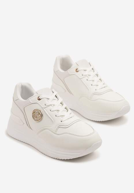 Białe Sneakersy na Platformie z Metaliczną Ozdobą Roniane