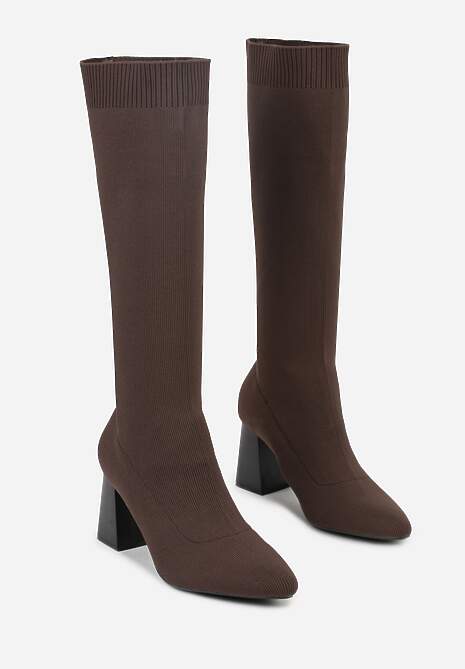 Brązowe Skarpetkowe Kozaki VICES na Słupkowym Obcasie Ralles