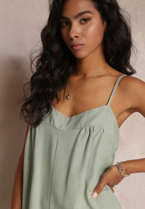 Zielony Kombinezon na Regulowanych Ramiączkach z Długimi Nogawkami z Bawełny Myrcela