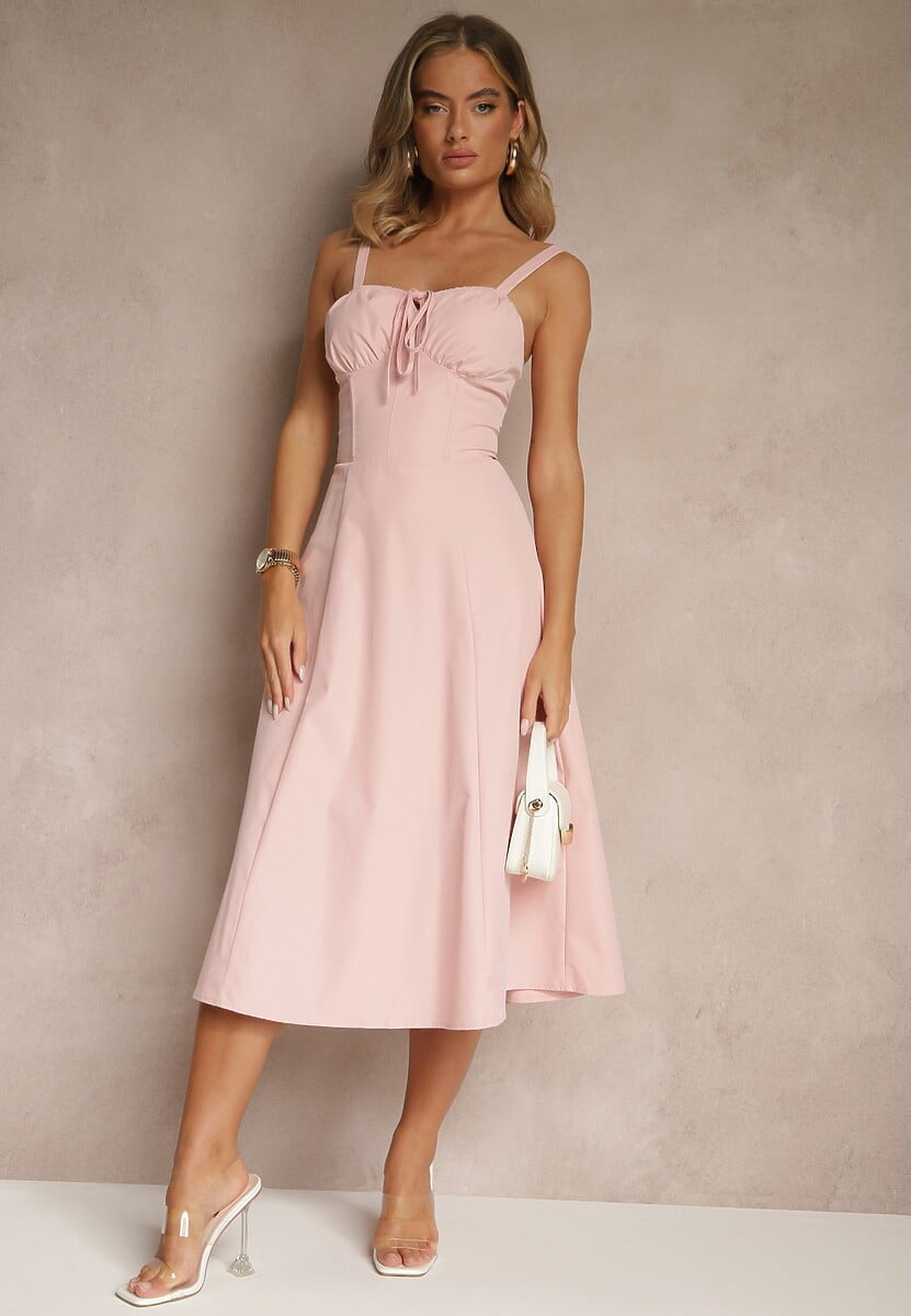 Różowa Koktajlowa Sukienka Gorsetowa Vices z Rozkloszowanym Dołem Kolinnea