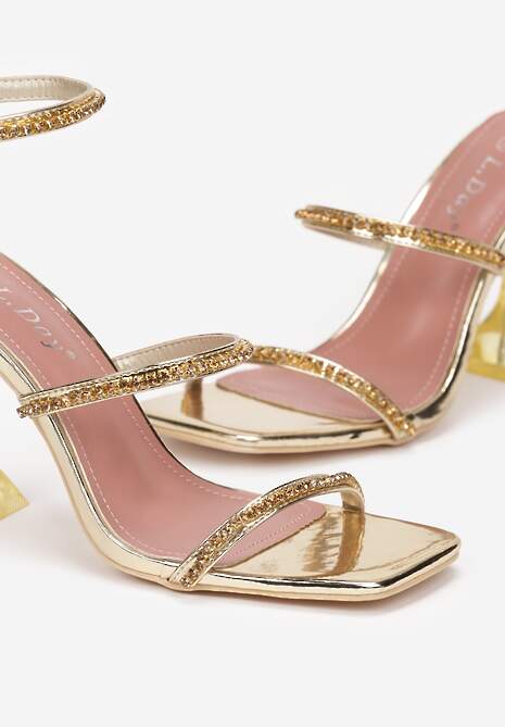 Złote Sandały na Transparentnym Obcasie z Paskami z Cyrkoniami Admiral