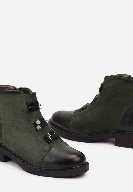 Zielone Płaskie Botki Ozdobione Metalowymi Aplikacjami Cetirra