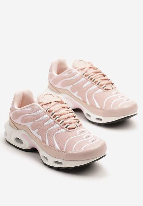 Jasnoróżowe Buty Sportowe Sneakersy z Geometrycznym Tłoczeniem Vulinea