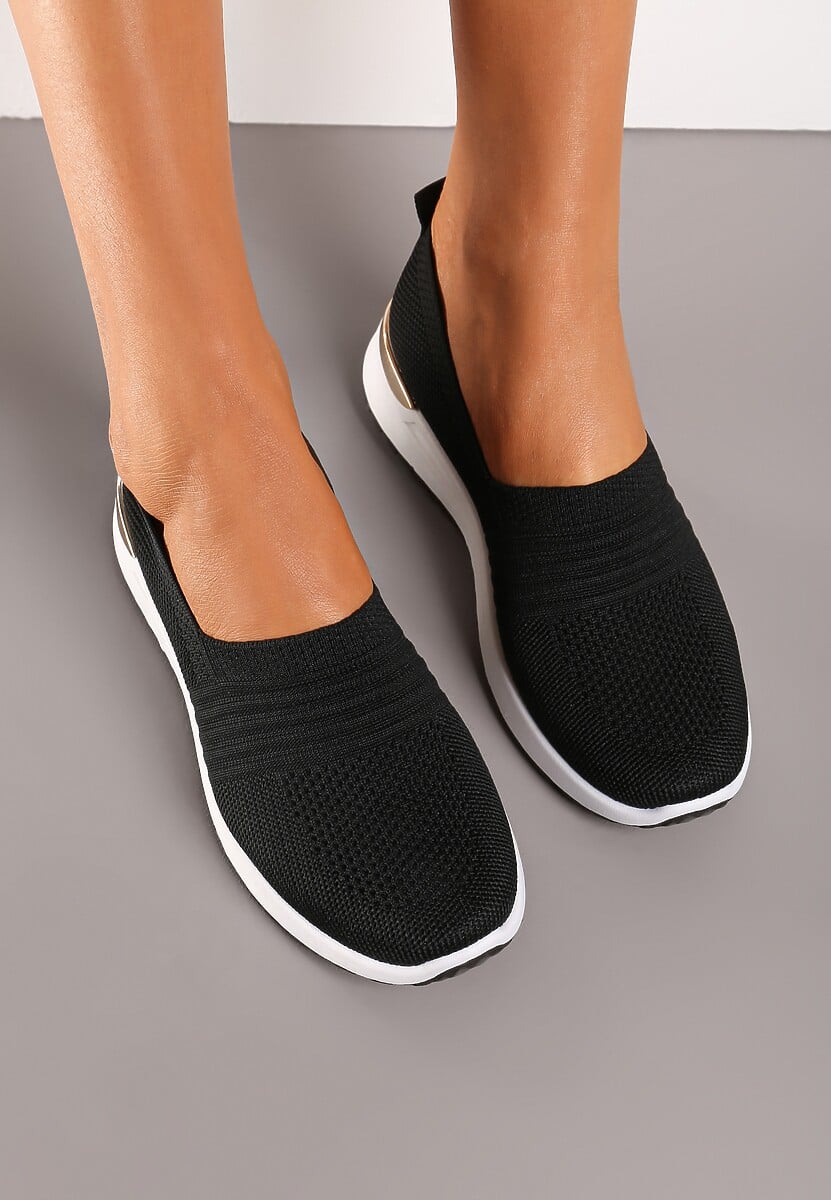 Czarne Tenisówki Elastyczne z Metaliczną Wstawką na Zapiętku Jestella