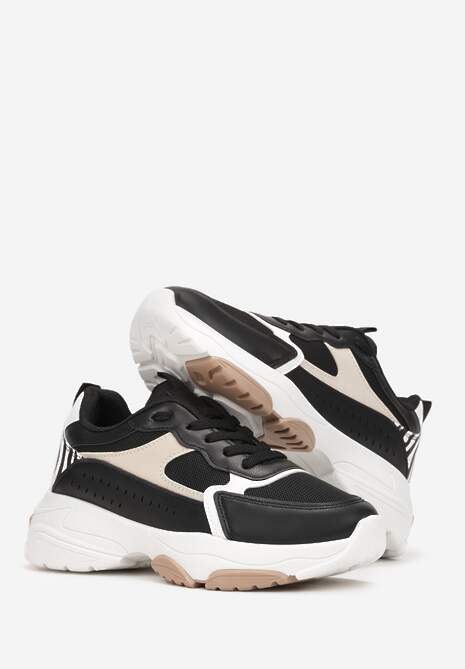 Czarne Sneakersy na Grubej Podeszwie z Cholewką przed Kostkę i Perforacją Obethy