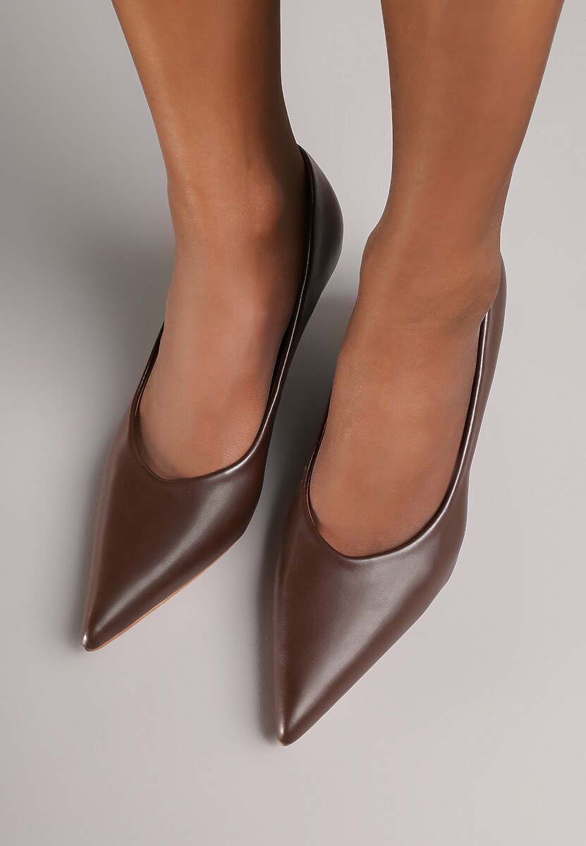 Ciemnobrązowe Czółenka Vices na Obcasie Typu Kaczuszka ze Skórzaną Wkładką Amerisse