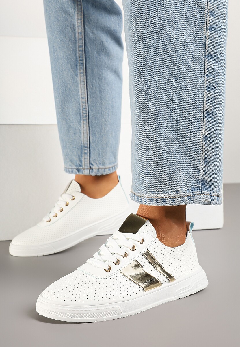 Złoto-Białe Tenisówki Ozdobione Paskami Meloti