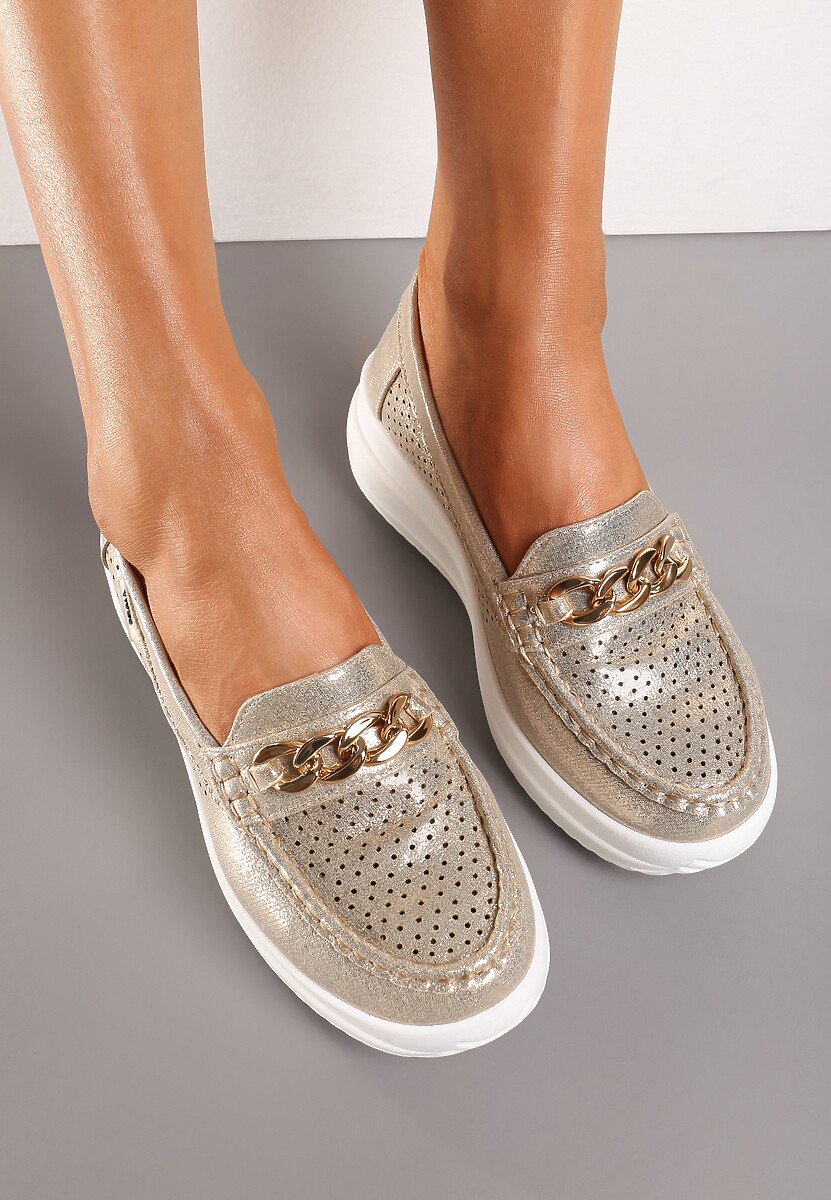 Złote Mokasyny na Platformie z Łańcuszkiem Himenna