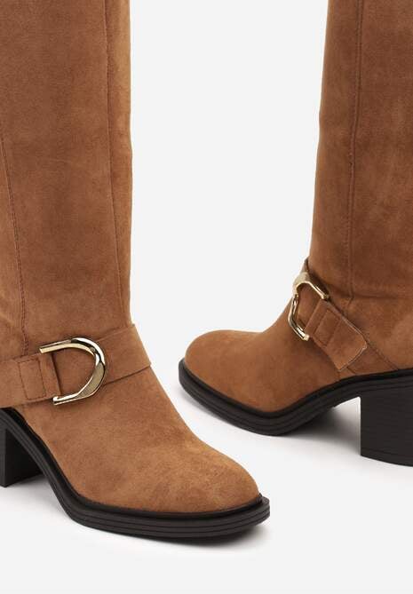 Brązowe Kozaki Vices na Słupku z Ozdobną Klamrą i Ociepleniem Moriti