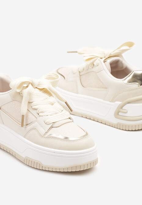 Beżowe Sneakersy na Platformie Ozdobionej Tłoczeniem Deovithra