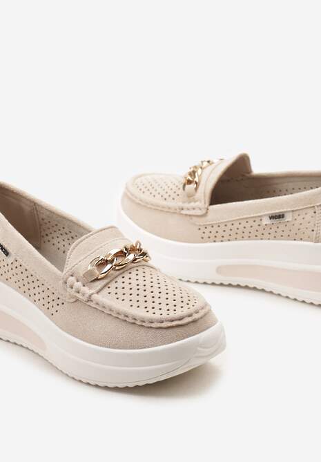 Beżowe Mokasyny na Platformie z Łańcuszkiem Himenna