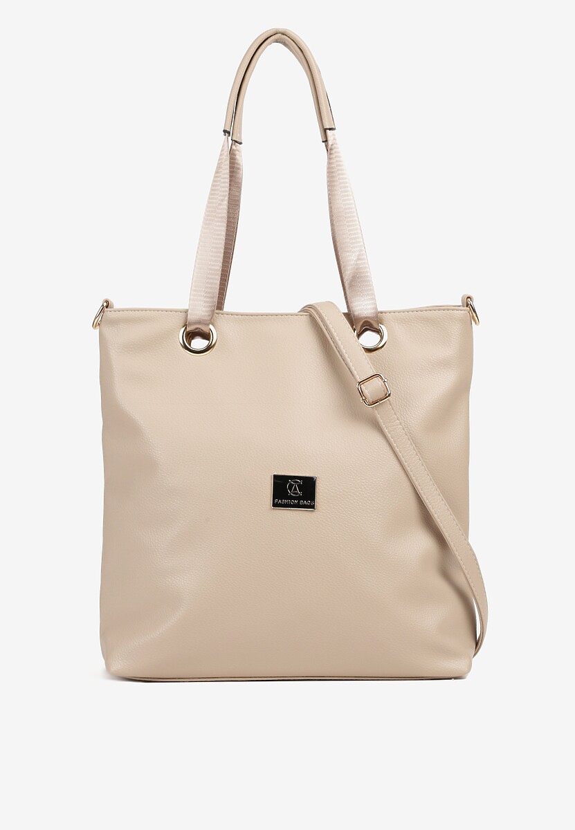 Ciemnobeżowa Torebka Typu Shopperka Ozdobiona Metalicznymi Aplikacjami Gonevia