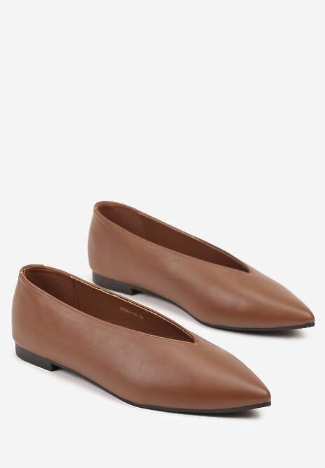 Brązowe Balerinki Vices z Wkładką ze Skóry Naturalnej w Klasycznym Stylu Nalivee