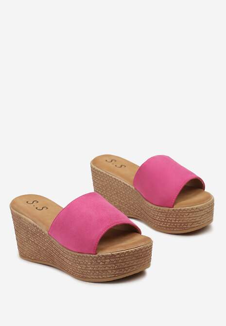 Fuksjowe Klapki na Plecionym Koturnie Jaratta