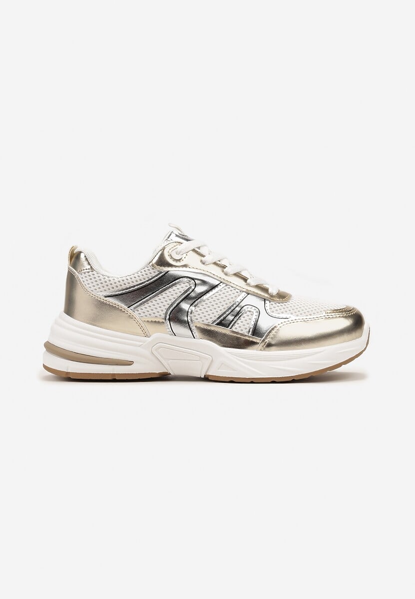 Złote Buty Sportowe Ozdobione Siateczką i Metalicznymi Wstawkami Lawinle