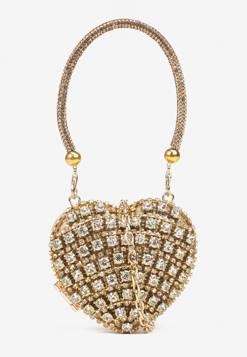 Złota Koktajlowa Torebka Serce Ozdobiona Cyrkoniami Deodore