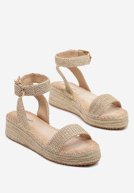 Jasnobeżowe Sandały na Plecionej Podeszwie w Stylu Boho Lurienna