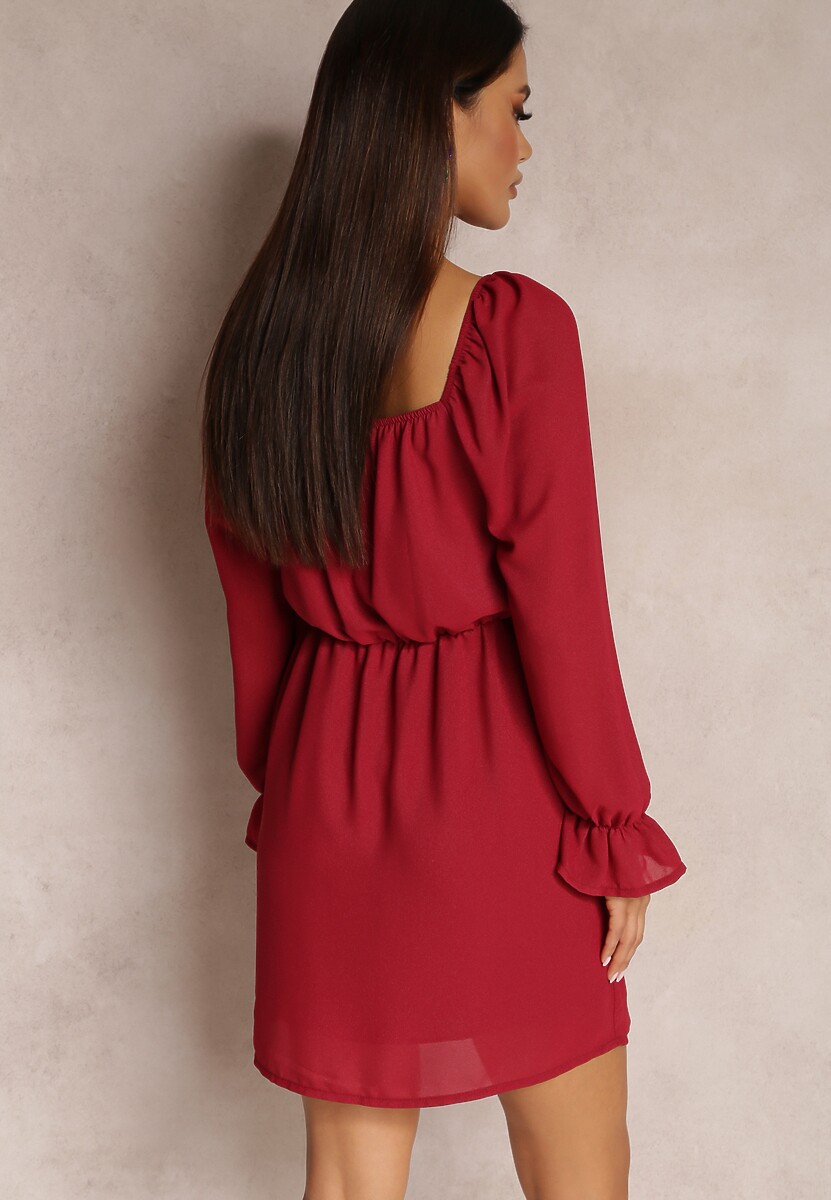 Bordowa Sukienka z Błyszczącą Nitką i Ściągaczem z Przodu Beni