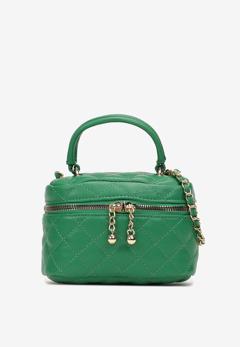 Różowa Torebka Kuferek z Ozdobnym Pikowaniem i Biżuteryjnym Paskiem Vinea