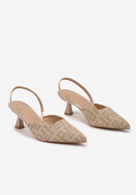 Beżowe Sandały na Obcasie Typu Kaczuszka z Odkrytą Piętą Dolrera