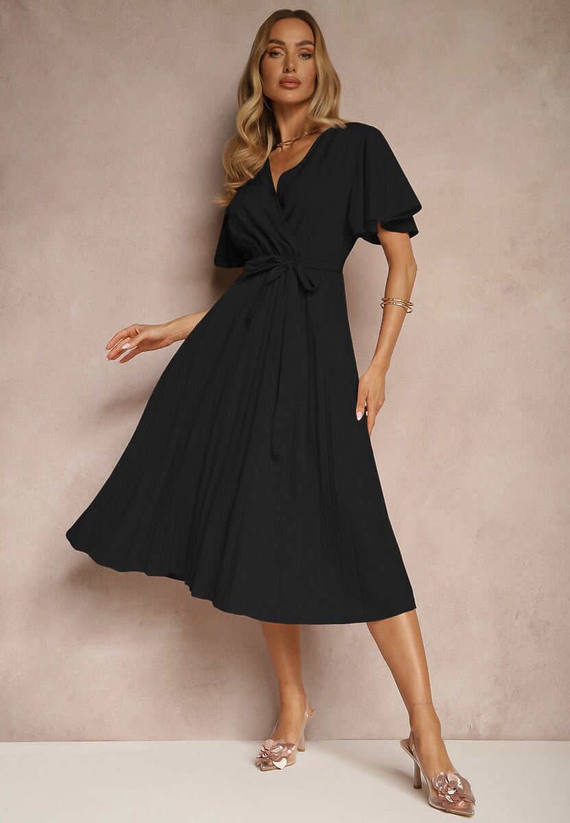 Jasnoniebieska Sukienka Wiązana w Talii z Plisowaniem na Dole Dorseki