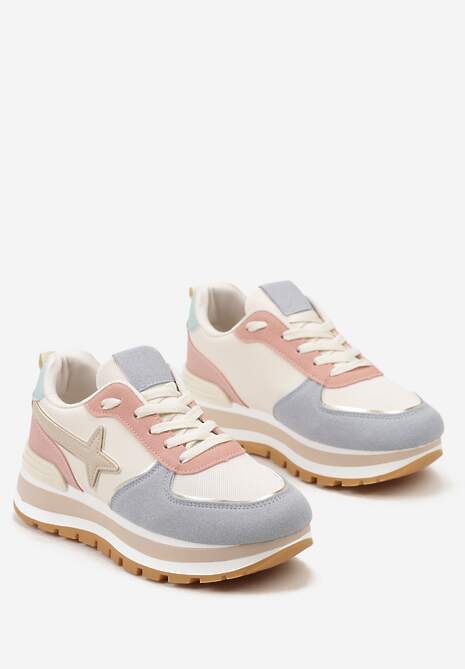 Niebiesko-Różowe Sneakersy na Niskiej Platformie z Ozdobnymi Wstawkami na Cholewce Suno