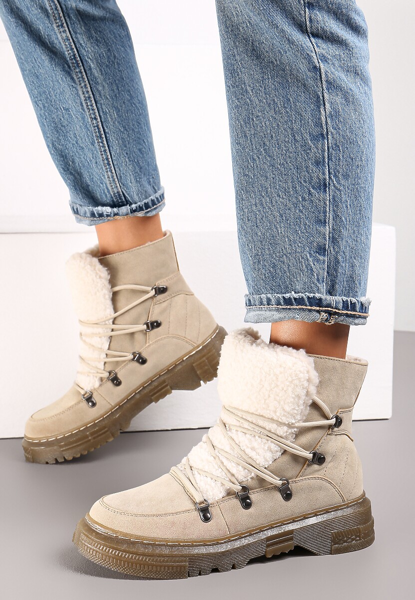 Jasnobeżowe Traperki z Futrzanym Językiem Florica