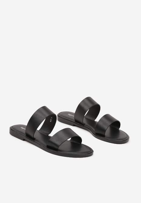 Czarne Basicowe Klapki Ozdobione Dwoma Paskami Lorfitra