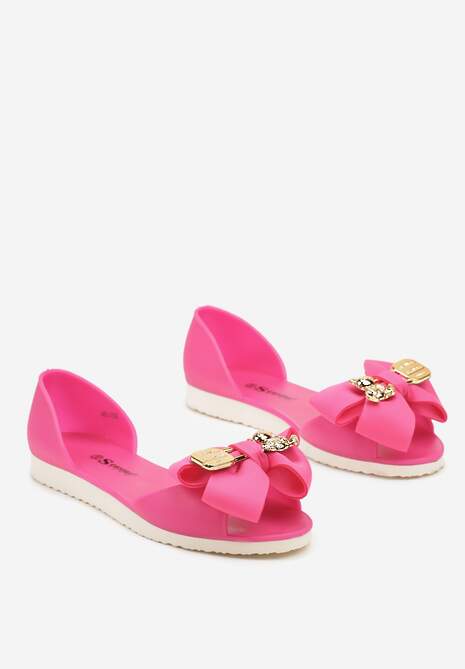 Fuksjowe Meliski Balerinki Wsuwane z Aplikacjami i Kokardą Aurbea