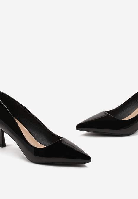 Czarne Lakierowane Czółenka na Szpilce ze Szpiczastym Noskiem Ringessa